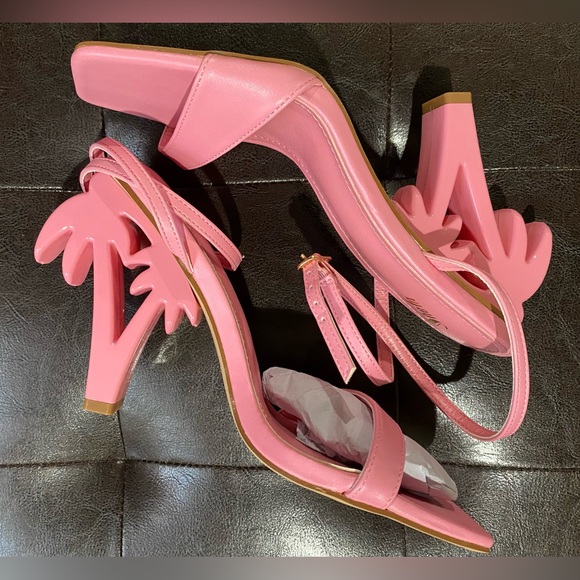 SHUZIA Faux Leather Palm Tree Heeled Sandals Womens Size 7 - Picture 5 of 11